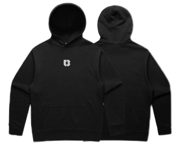 Black hoodie, front and back