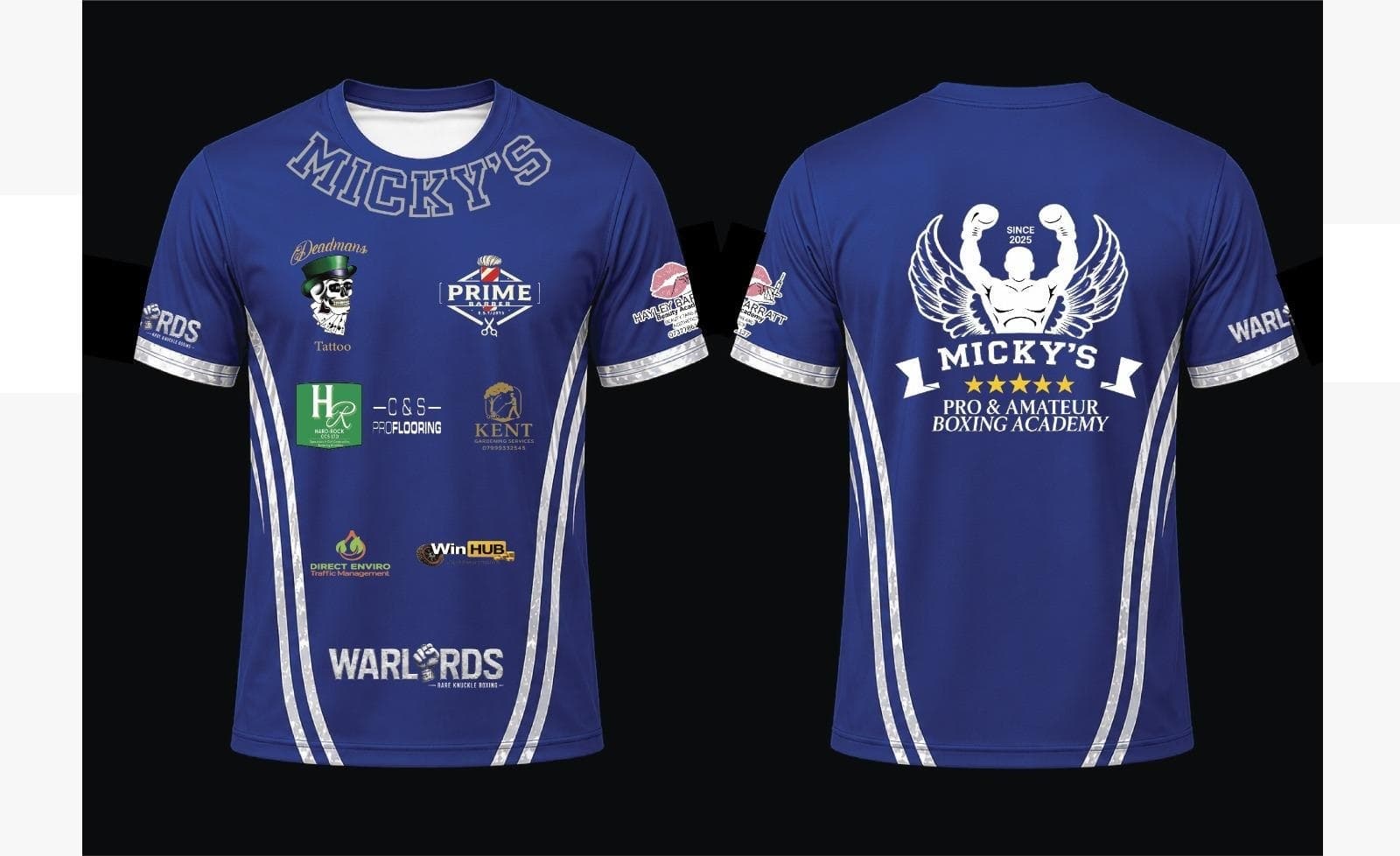 Tee shirt in blue, front and back